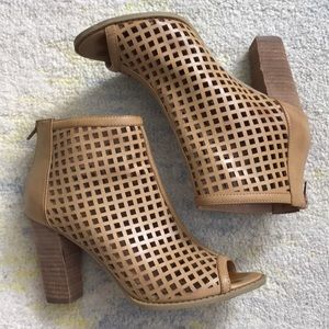 Report Tan Leather Peep-toe Booties